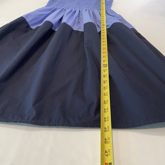 FRENCH CONNECTION Rhodes Colorblock Smocked Blue Poplin Dress, Sz 12 - Picture 6 of 13
